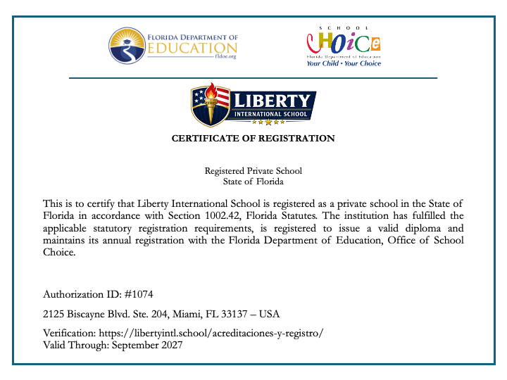 Certificate of Registration - Liberty International School